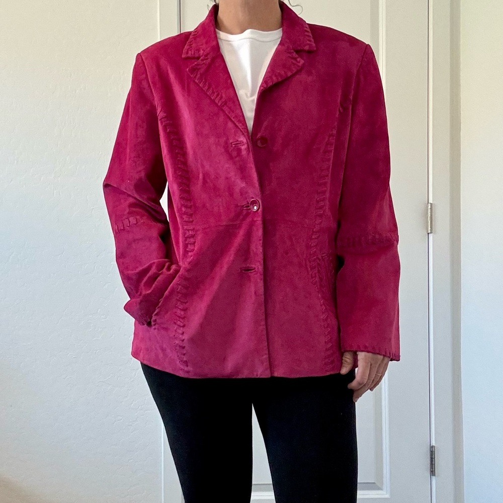 Nancy Boleyn City Girl Pink Suede Leather Jacket w/ Western Whipstitch Accent